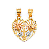 Heart Breakable Ladies Pendant in 14K Tri-Color Gold