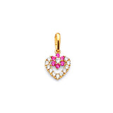 Red & White CZ Heart Ladies Pendant in 14K Gold