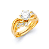 White CZ Two-Piece High-Polish Engagement Ring in 14K Gold