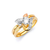 White CZ Two-Piece High-Polish Engagement Ring in 14K Tri-Color Gold