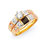 White CZ Onyx Two-Piece Satin Engagement Ring in 14K Tri-Color Gold