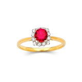 Red & White CZ Center-Stone Ladies Ring in 14K Gold