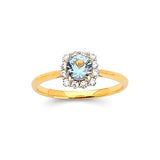 Blue & White CZ Center-Stone Ladies Ring in 14K Gold