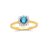 Blue & White CZ Center-Stone Ladies Ring in 14K Gold