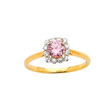 Pink & White CZ Center-Stone Ladies Ring in 14K Gold