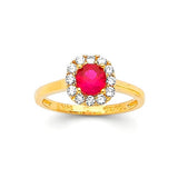 Red & White CZ Center-Stone Ladies Ring in 14K Gold