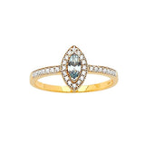 Blue & White CZ Center-Stone Ladies Ring in 14K Gold