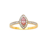 Pink & White CZ Center-Stone Ladies Ring in 14K Gold