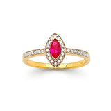 Red & White CZ Center-Stone Ladies Ring in 14K Gold