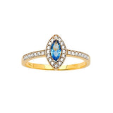 Sapphire Blue & White CZ Center-Stone Ladies Ring in 14K Gold