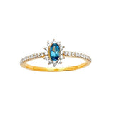 Dark Blue & White CZ Center-Stone Ladies Ring in 14K Gold