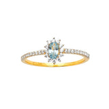 Blue & White CZ Center-Stone Ladies Ring in 14K Gold