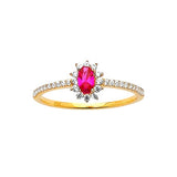 Red & White CZ Center-Stone Ladies Ring in 14K Gold