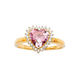 Pink & White CZ Center-Stone Ladies Ring in 14K Gold