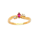 Red & White CZ Ladies Ring in 14K Gold