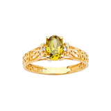 Green & White CZ Center-Stone Ladies Ring in 14K Gold