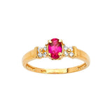 Red & White CZ Center-Stone Ladies Ring in 14K Gold