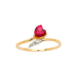 Red & White CZ Center-Stone Ladies Ring in 14K Gold