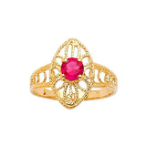 Red CZ Center-Stone Ladies Ring in 14K Gold