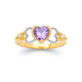 Purple & White CZ Center-Stone Ladies Ring in 14K Two-Tone Gold