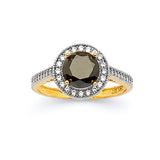 Black & White CZ Center-Stone Ladies Ring in 14K Two-Tone Gold