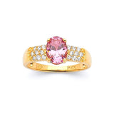 Pink & White CZ Center-Stone Ladies Ring in 14K Gold