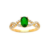 Green & White CZ Center-Stone Ladies Ring in 14K Gold