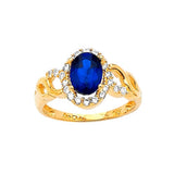 Blue & White CZ Center-Stone Ladies Ring in 14K Gold