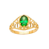 Green CZ Center-Stone Ladies Ring in 14K Gold