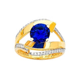 Blue & White CZ Center-Stone Ladies Ring in 14K Two-Tone Gold