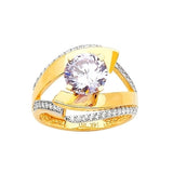 Purple & White CZ Center-Stone Ladies Ring in 14K Two-Tone Gold