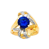 Blue & White CZ Center-Stone Ladies Ring in 14K Two-Tone Gold