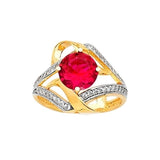 Red & White CZ Center-Stone Ladies Ring in 14K Two-Tone Gold