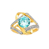 Blue & White CZ Center-Stone Ladies Ring in 14K Two-Tone Gold