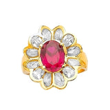 Red & White CZ Center-Stone Ladies Ring in 14K Gold