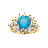 Blue & White CZ Center-Stone Ladies Ring in 14K Gold