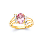 Pink & White CZ Center-Stone Ladies Ring in 14K Gold