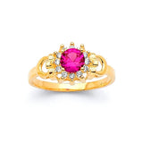 Red & White CZ Center-Stone Ladies Ring in 14K Gold