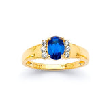 Blue & White CZ Center-Stone Ladies Ring in 14K Gold