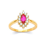 Red & White CZ Center-Stone Ladies Ring in 14K Gold