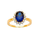 Blue & White CZ Center-Stone Ladies Ring in 14K Gold