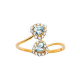 Blue & White CZ Two-Stone Ladies Ring in 14K Gold