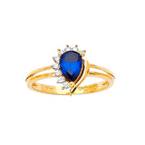 Blue & White CZ Center-Stone Ladies Ring in 14K Gold