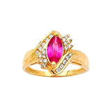 Red & White CZ Center-Stone Ladies Ring in 14K Gold