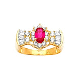 Red & White CZ Center-Stone Ladies Ring in 14K Gold