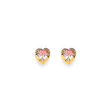 Heart Solitaire Stud Earrings with Pink CZ in 14K Gold and Butterfly Backing