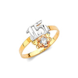 White CZ Ladies Ring in 14K Tri-Color Gold