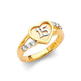 White CZ Heart Ladies Ring in 14K Tri-Color Gold