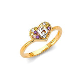 Multi-Color CZ Heart Ladies Ring in 14K Two-Tone Gold