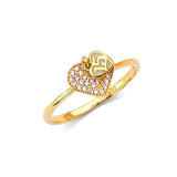 White CZ Heart Ladies Ring in 14K Gold